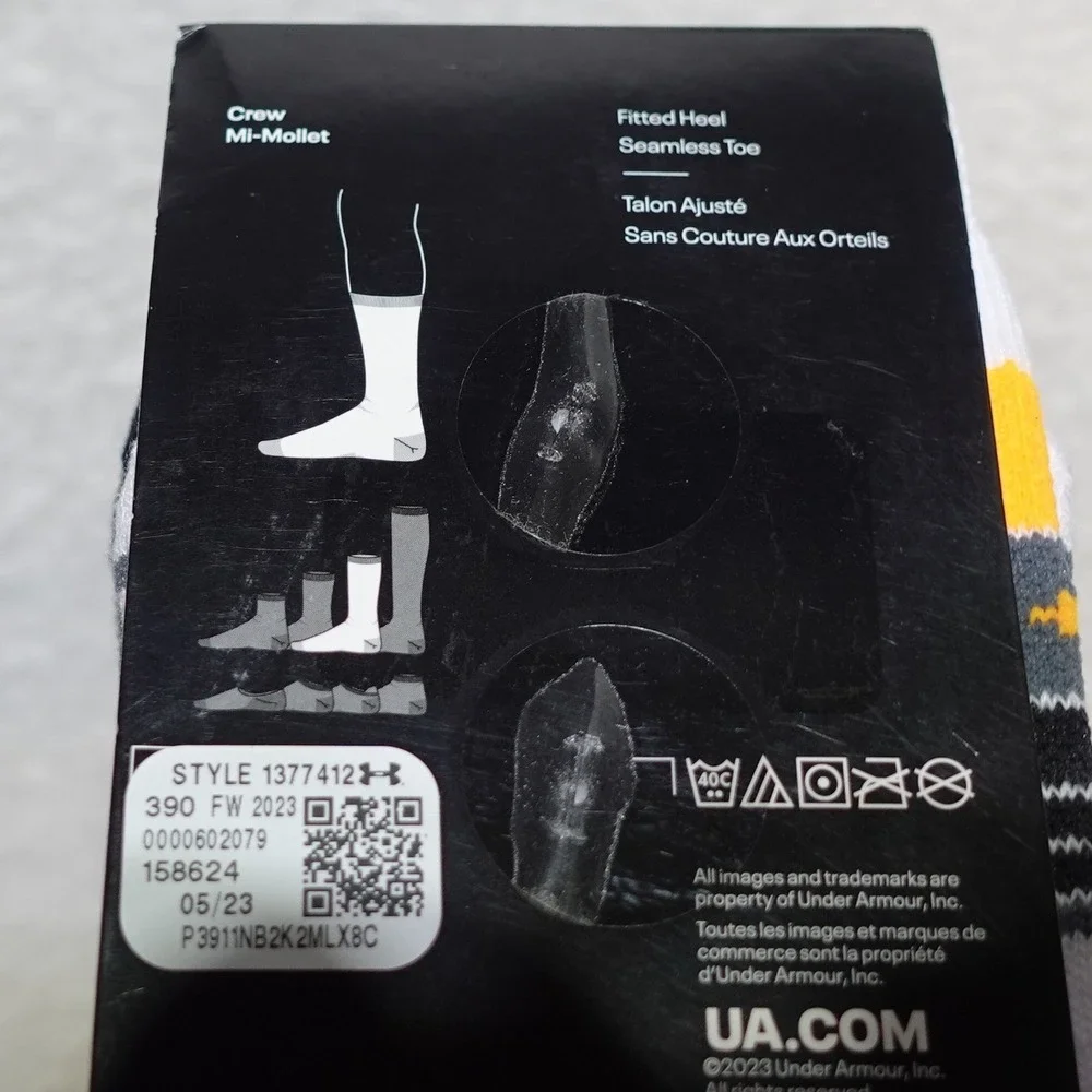 PACK OF 2 Under Armour UA Phenom Crew Socks Youth 13.5K-4.5 3-Pack Each